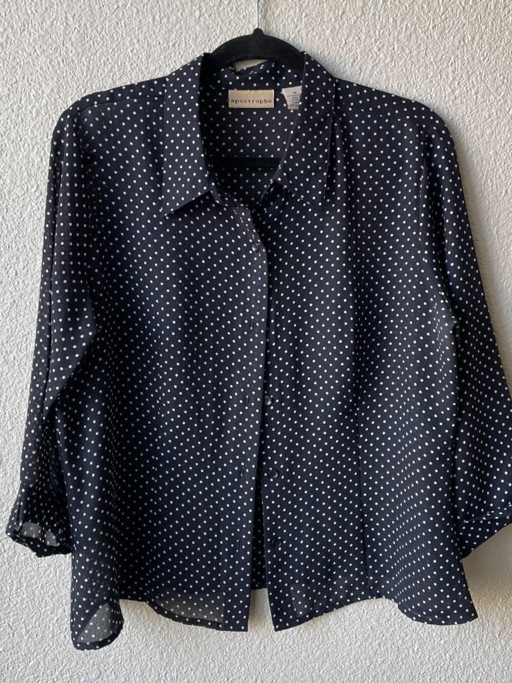 Apostrophe Women's Black Blouse Plus Size 16 Classic White Polka Dot Pattern Top